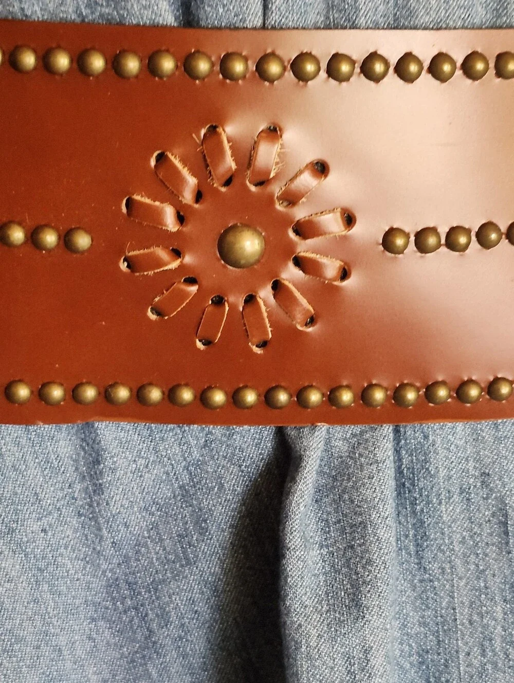 Studded And Laced Contoyr Leather Belt in Whiskey